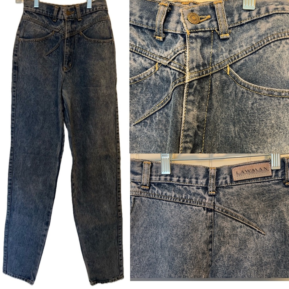 80’s Acid Wash Vintage Lawman High Waisted Jeans slash design front & back